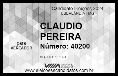 Candidato CLAUDIO PEREIRA 2024 - UBERLÂNDIA - Eleições