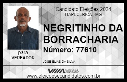 Candidato NEGRITINHO DA BORRACHARIA 2024 - ITAPECERICA - Eleições