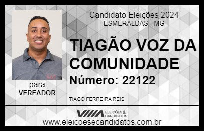 Candidato TIAGÃO VOZ DA COMUNIDADE 2024 - ESMERALDAS - Eleições