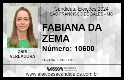 Candidato FABIANA DA ZEMA 2024 - SÃO FRANCISCO DE SALES - Eleições