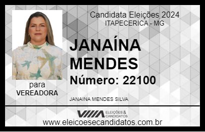 Candidato JANAÍNA MENDES 2024 - ITAPECERICA - Eleições