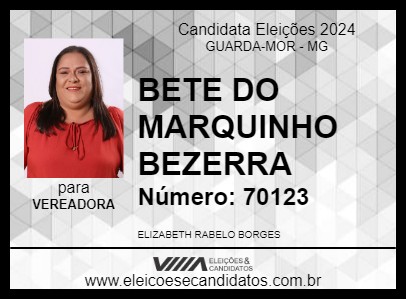 Candidato BETE DO MARQUINHO BEZERRA 2024 - GUARDA-MOR - Eleições