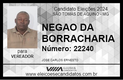 Candidato NEGAO DA BORRACHARIA 2024 - SÃO TOMÁS DE AQUINO - Eleições