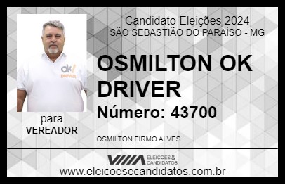 Candidato OSMILTON OK DRIVER 2024 - SÃO SEBASTIÃO DO PARAÍSO - Eleições