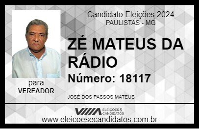 Candidato ZÉ MATEUS DA RÁDIO 2024 - PAULISTAS - Eleições