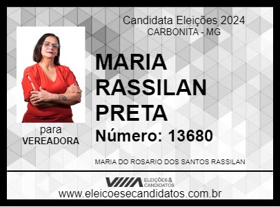 Candidato MARIA RASSILAN PRETA 2024 - CARBONITA - Eleições