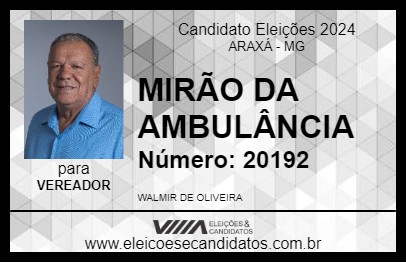 Candidato MIRÃO DA AMBULÂNCIA 2024 - ARAXÁ - Eleições