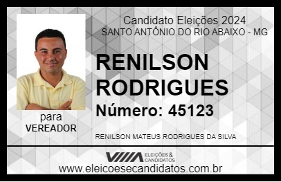 Candidato RENILSON RODRIGUES 2024 - SANTO ANTÔNIO DO RIO ABAIXO - Eleições