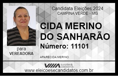 Candidato CIDA MERINO DO SANHARÃO      2024 - CAMPINA VERDE - Eleições