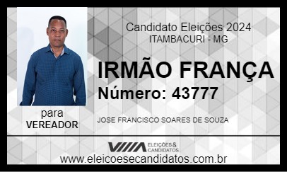 Candidato IRMÃO FRANÇA 2024 - ITAMBACURI - Eleições