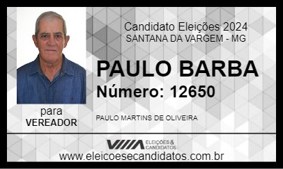 Candidato PAULO BARBA 2024 - SANTANA DA VARGEM - Eleições