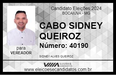 Candidato CABO SIDNEY QUEIROZ 2024 - BOCAIÚVA - Eleições