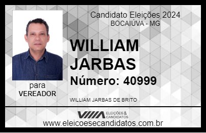 Candidato WILLIAM JARBAS 2024 - BOCAIÚVA - Eleições