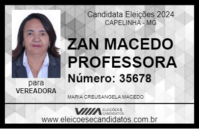 Candidato ZAN MACEDO PROFESSORA 2024 - CAPELINHA - Eleições