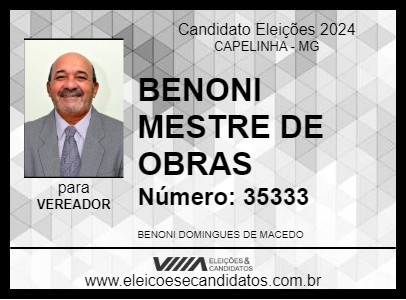 Candidato BENONI MESTRE DE OBRAS 2024 - CAPELINHA - Eleições