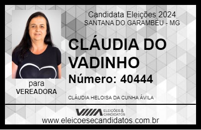 Candidato CLÁUDIA DO VADINHO 2024 - SANTANA DO GARAMBÉU - Eleições