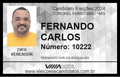 Candidato FERNANDO CARLOS 2024 - CORONEL FABRICIANO - Eleições