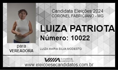 Candidato LUIZA PATRIOTA 2024 - CORONEL FABRICIANO - Eleições