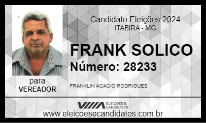 Candidato FRANK SOLICO 2024 - ITABIRA - Eleições