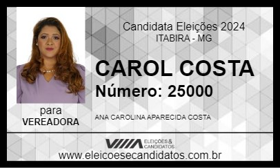 Candidato CAROL COSTA 2024 - ITABIRA - Eleições