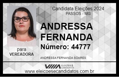 Candidato ANDRESSA FERNANDA 2024 - PASSOS - Eleições