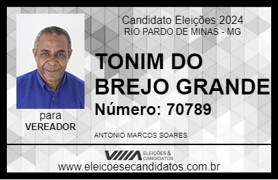 Candidato TONIM DO BREJO GRANDE 2024 - RIO PARDO DE MINAS - Eleições