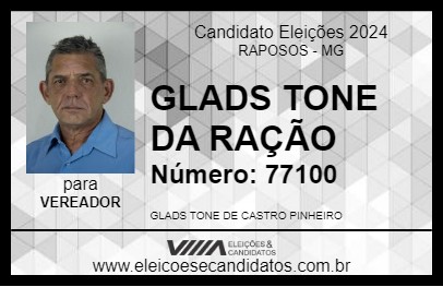 Candidato GLADS TONE DA RAÇÃO 2024 - RAPOSOS - Eleições