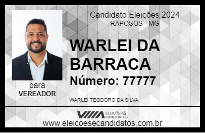 Candidato WARLEI DA BARRACA 2024 - RAPOSOS - Eleições