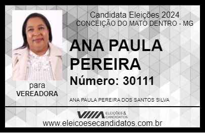 Candidato ANA PAULA PEREIRA 2024 - CONCEIÇÃO DO MATO DENTRO - Eleições