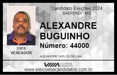 Candidato ALEXANDRE BUGUINHO 2024 - BAEPENDI - Eleições