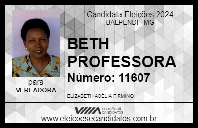 Candidato BETH FIRMINO 2024 - BAEPENDI - Eleições