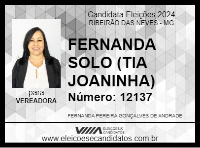 Candidato FERNANDA SOLO (TIA JOANINHA) 2024 - RIBEIRÃO DAS NEVES - Eleições