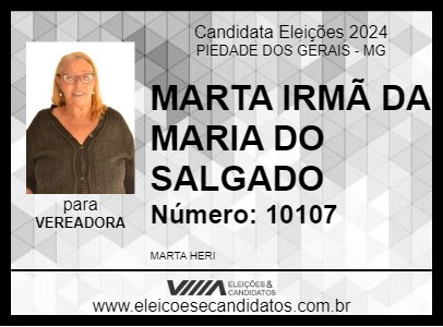 Candidato MARTA IRMÃ DA MARIA DO SALGADO 2024 - PIEDADE DOS GERAIS - Eleições