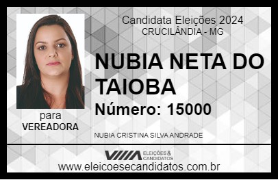 Candidato NUBIA NETA DO TAIOBA 2024 - CRUCILÂNDIA - Eleições