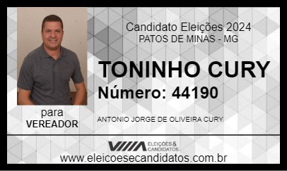 Candidato TONINHO CURY 2024 - PATOS DE MINAS - Eleições