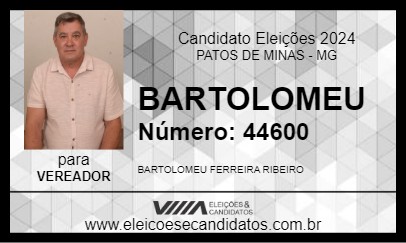 Candidato BARTOLOMEU 2024 - PATOS DE MINAS - Eleições