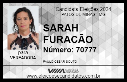 Candidato SARAH FURACÃO 2024 - PATOS DE MINAS - Eleições