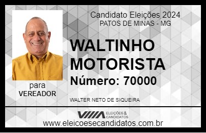 Candidato WALTINHO MOTORISTA 2024 - PATOS DE MINAS - Eleições