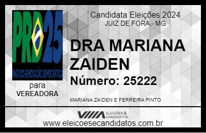 Candidato DRA MARIANA ZAIDEN 2024 - JUIZ DE FORA - Eleições