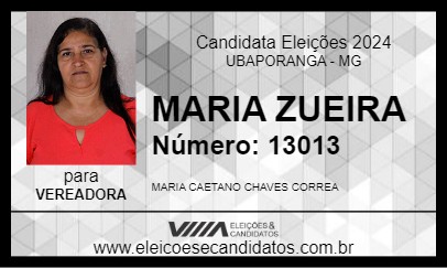 Candidato MARIA ZUEIRA 2024 - UBAPORANGA - Eleições