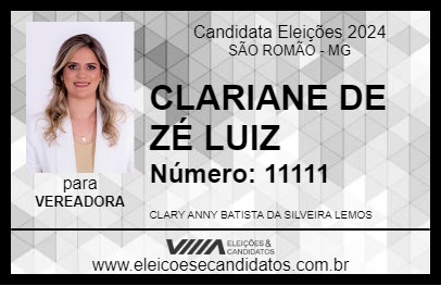 Candidato CLARIANE DE ZÉ LUIZ 2024 - SÃO ROMÃO - Eleições