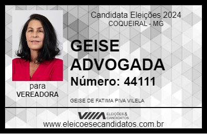 Candidato GEISE ADVOGADA 2024 - COQUEIRAL - Eleições