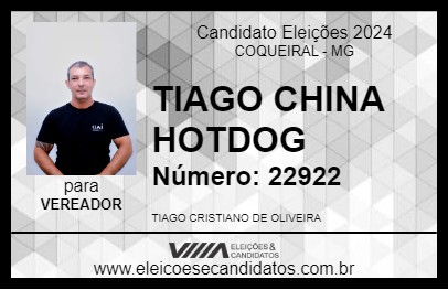 Candidato TIAGO CHINA HOTDOG 2024 - COQUEIRAL - Eleições