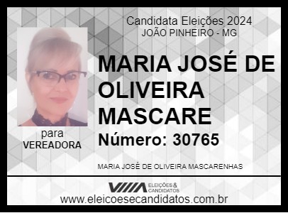 Candidato MARIA JOSÉ DE OLIVEIRA MASCARE 2024 - JOÃO PINHEIRO - Eleições