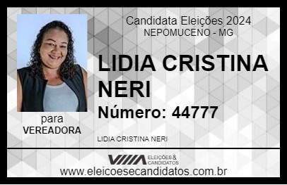 Candidato LIDIA CRISTINA NERI 2024 - NEPOMUCENO - Eleições