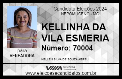 Candidato KELLINHA DA VILA ESMERIA 2024 - NEPOMUCENO - Eleições