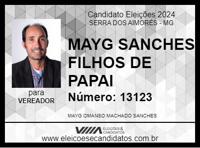 Candidato MAYG SANCHES FILHOS DE PAPAI 2024 - SERRA DOS AIMORÉS - Eleições