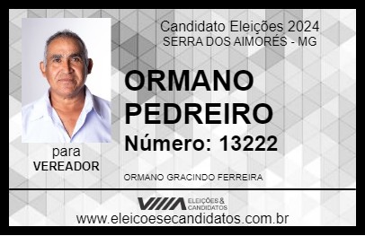 Candidato ORMANO PEDREIRO 2024 - SERRA DOS AIMORÉS - Eleições