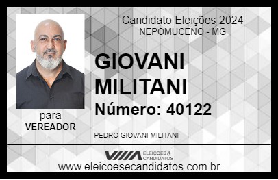 Candidato GIOVANI MILITANI 2024 - NEPOMUCENO - Eleições