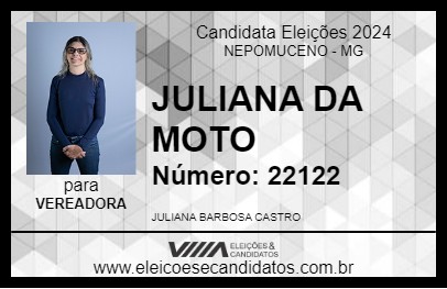 Candidato JULIANA DA MOTO 2024 - NEPOMUCENO - Eleições